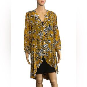 Melissa Paige Women's M Floral Hi-Lo Tunic Blouse V-Neck Long Sleeve